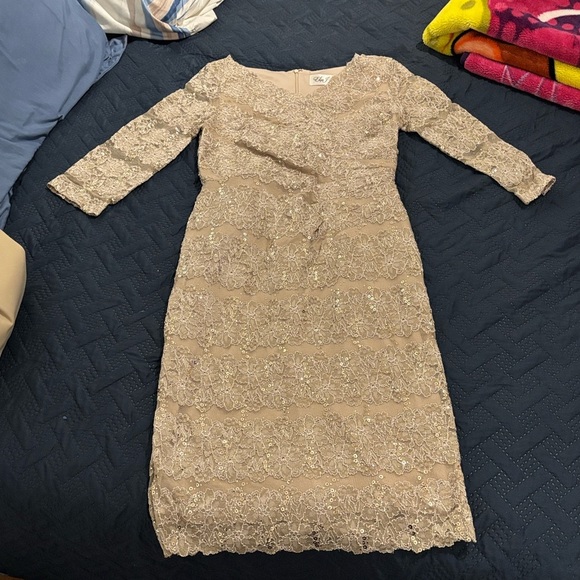 Eliza J Sequined Lace Midi Dress - Tan - Picture 3 of 7